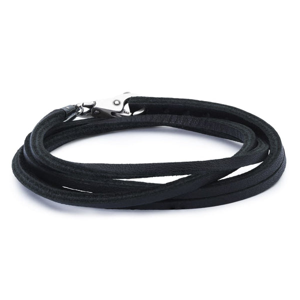 Leather Bracelet Black with Sterling Silver Plain Clasp